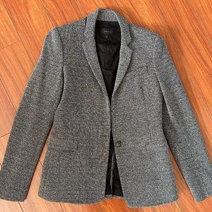 Theory Slim Fit Mixed Blend Women's Blazer - Size 2 - Dark Gray/White Jacquard